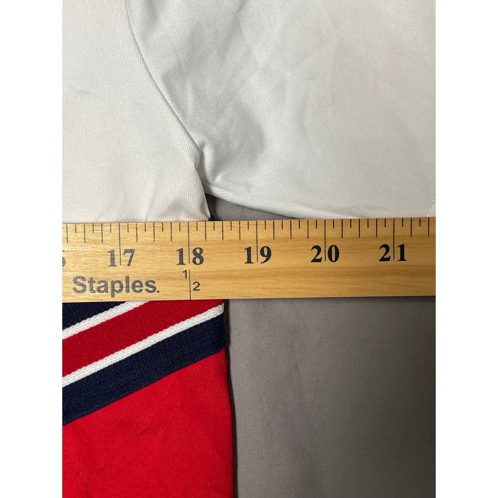 DA Designs Dancewear Sanger Cheerleading Top White Red Navy Blue V-Neck Medium - Picture 5 of 10